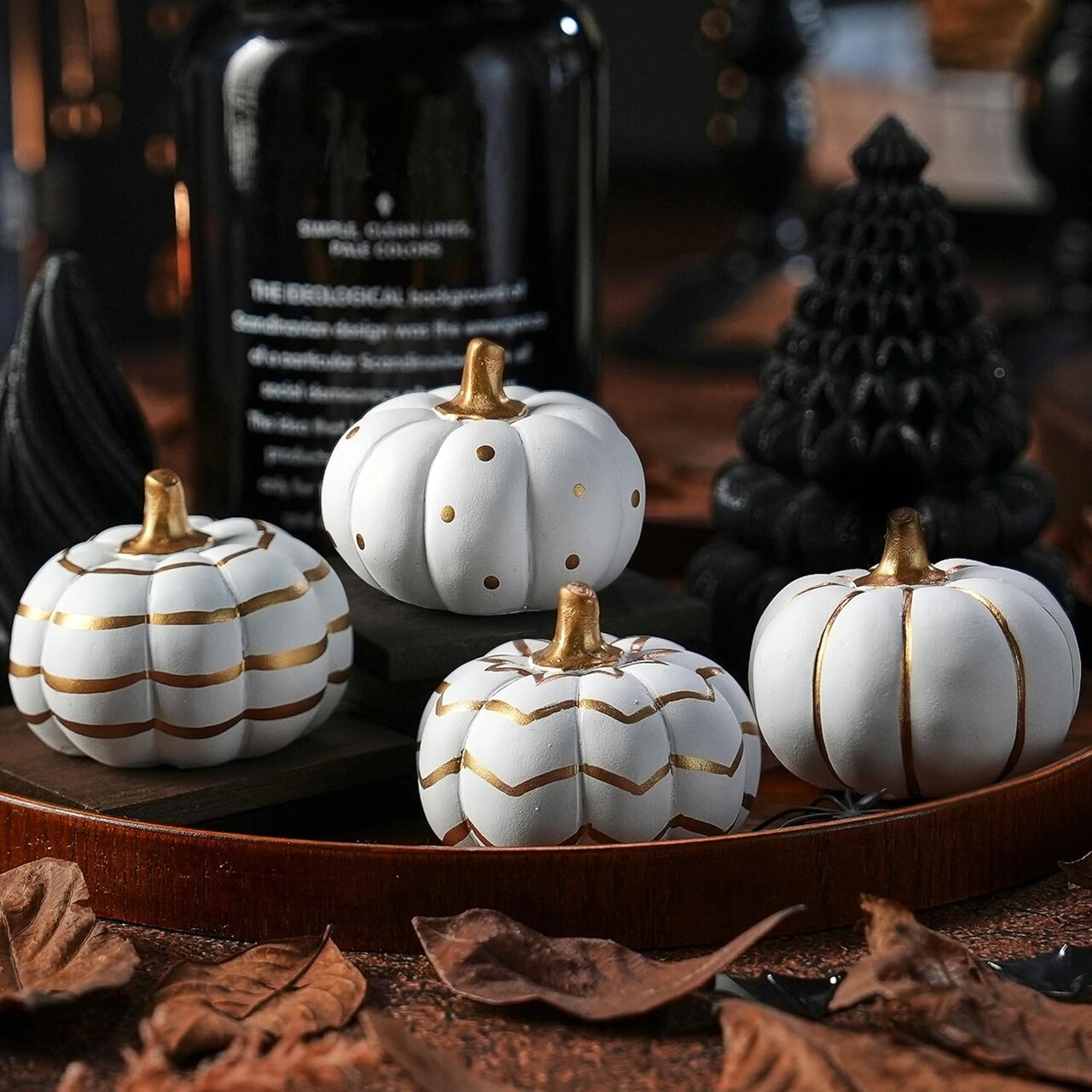 4Pcs White and Gold Halloween Pumpkin Decor, Modern White Pumpkins